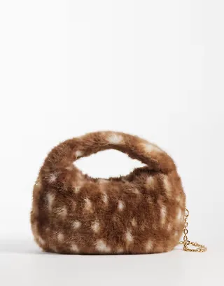 Accessorize faux fur grab bag in deer print