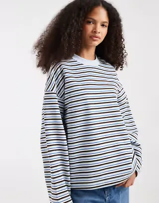 JJXX long sleeve boxy sweatshirt in blue stripes