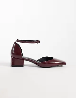 ASOS DESIGN Sweetie mid block heel shoes in burgundy