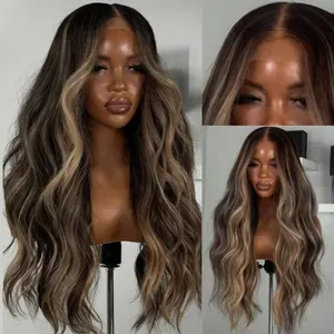 Ombre Highlight Honey Blonde Colored Body Wave Human Hair Wigs 13X4 13X6 HD Transparent Lace Frontal Wigs Glueless 32 In