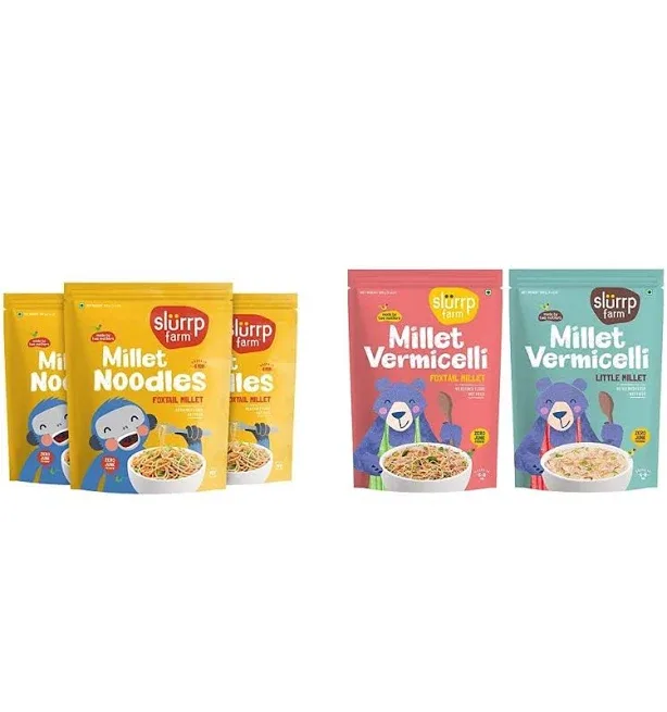 Slurrp Farm No Maida Millet Noodles| Foxtail Millet Noodles Pack of 3-192g Each & Slurrp Farm Millet Vermicelli, Semiya
