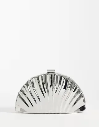 True Decadence textured hard clutch purse in silver tone