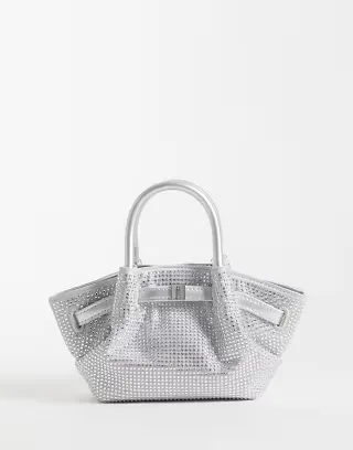 JW PEI Hana tiny diamante tote bag in silver crystal