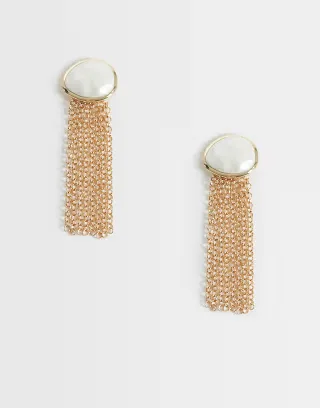 DesignB London large pearl chain drop earring in gold