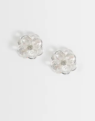 Accessorize clear gem flower earrings in silver