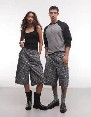 COLLUSION Unisex baggy check short
