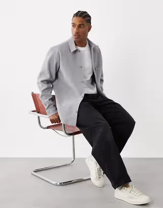 Jack & Jones brushed overshirt in light gray