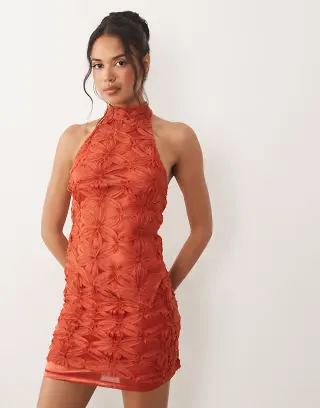 ASOS DESIGN appliqué mesh set in rust red