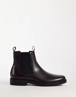 ASOS DESIGN chelsea boots with dual pull tabs in burgundy