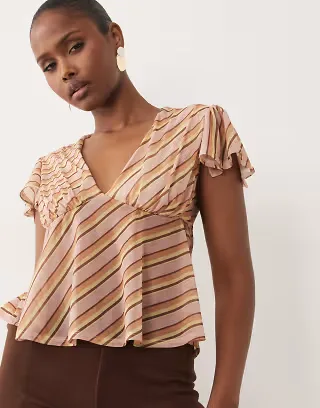 ASOS DESIGN mesh flutter sleeve top in stripe