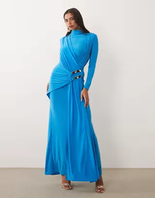 ASOS DESIGN slinky draped maxi dress with trim detail in blue
