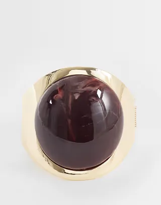 ASOS DESIGN XL cuff bracelet with amber resin setting in gold tone