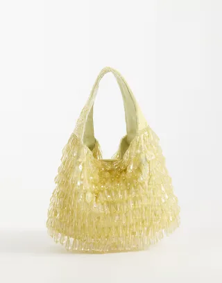 ASOS DESIGN droplet beaded grab clutch bag in yellow