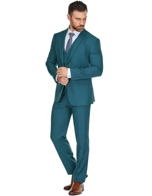 Braveman Men's 3-Piece Premium Vested 3-Piece Slim Fit Suit - Sea green