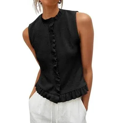 Imily Bela Women's Casual Knit Ruffle Tank Top
