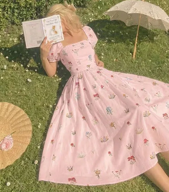 Shein Floral Print Petal Sleeve Waist Ruched Midi Dress