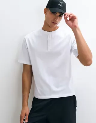4505 heavyweight cotton boxy fit henley t-shirt with quick dry finish in white