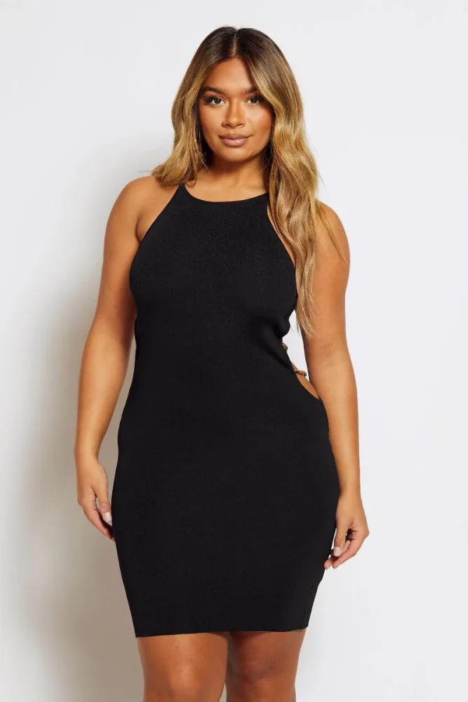 RIB METAL CUT OUT DETAIL MIDI DRESS