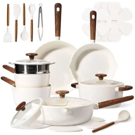 Carote 22-Piece Ceramic Nonstick Pots and Pans Set with Steamer and Induction Compatible