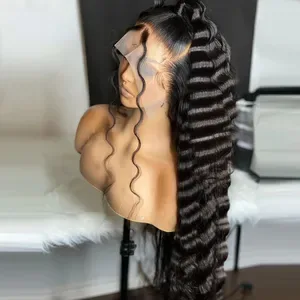 Deep Wave Lace Front Wig - 360 Full Lace Glueless Human Hair Wig, Pre Plucked, Heat Resistant, HD Transparent Lace