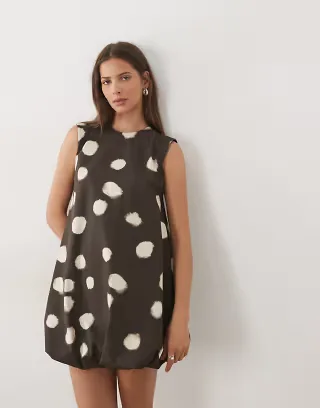 ASOS DESIGN sleeveless bubble hem mini dress in polka-dot print