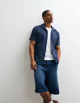Weekday short sleeve striped resort shirt in blue