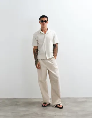 Weekday short sleeve camp collar shirt in tan