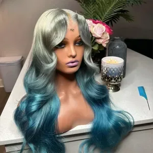 Ombre Grey Blue 613 Body Wave Human Hair Wigs 13x6 HD Lace Frontal Wig 220 Density 13X4 PrePlucked Lace Front Wig Wear A