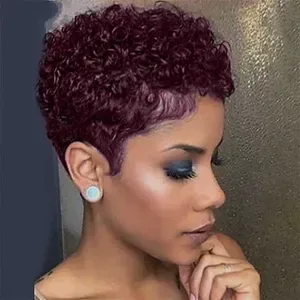 BeiSDWig Synthetic Short Afro Curly Wigs for Black Women - Natural Burgundy Short Haircuts - Lightweight, Comfortable St