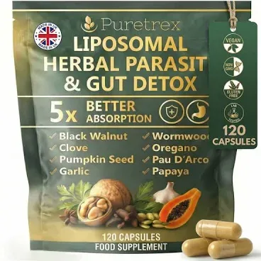 PURETREX Liposomal Herbal Detox Cleanse 5x Absorption Pau D’Arco Garlic Papaya Pumpkin UK
