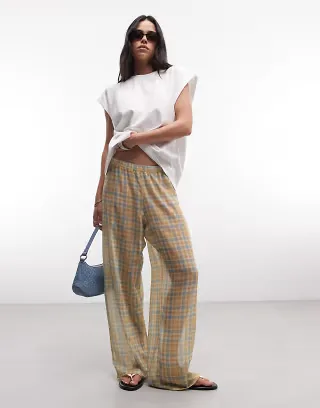 Reclaimed Vintage sheer wide leg pants in plaid