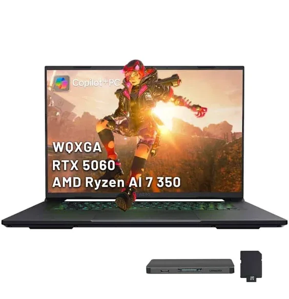 GIGABYTE - AERO X16 16" WQXGA Gaming Laptop,Ryzen Al 7 350,16GB RAM,1TB SSD+1TB Dock Set,GeForce RTX 5060,Win 11Pro - Gr