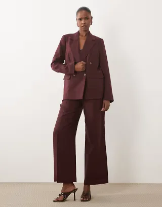 Nobody's Child Torrent double breasted blazer & wide leg pants set in plum