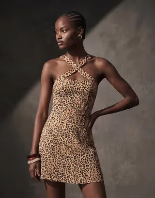 ASOS DESIGN halter seamed mini dress in leopard print