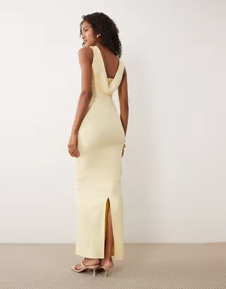 Vesper bengaline cowl back high neck maxi dress in yellow