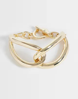 ASOS DESIGN bracelet with statement t- bar chain in gold tone