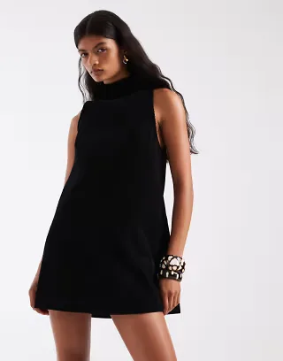 ASOS DESIGN sleeveless funnel neck cord mini dress in black