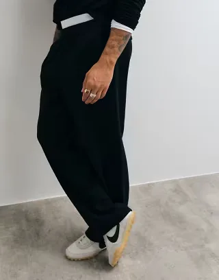 ASOS DESIGN wide leg jogger with double waistband in black