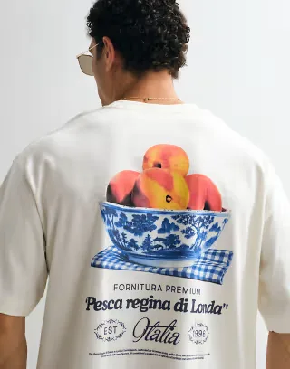 ASOS DESIGN boxy oversized T-shirt with peach graphic in cream