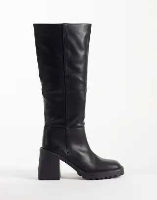 RAID Wide Fit Carnie block heel knee boots in black