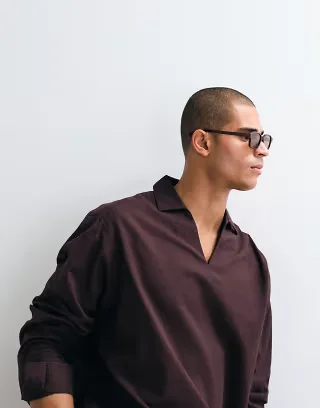 ASOS DESIGN oversized overhead shirt with linen in brown