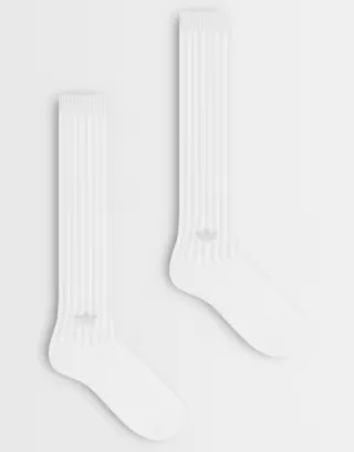 adidas Originals Trefoil 2 pack knee high socks in white