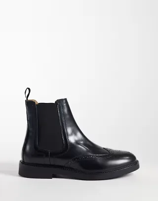 ASOS DESIGN chelsea boots with brogue detailing in black leather