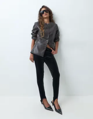 Miss Selfridge Petite tailored velvet ski pant in black