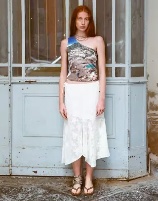 Muse Assembly Mindy jacquard handkerchief hem midi skirt