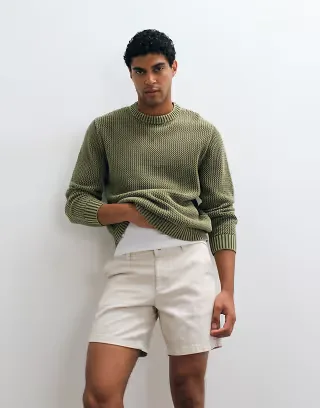 ASOS DESIGN slim fit chino shorts in mid length in stone