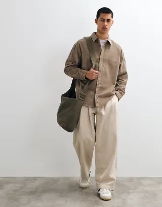 ASOS DESIGN cord oversized shirt in beige