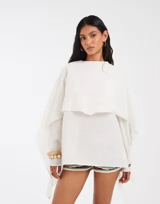 ASOS DESIGN chiffon scarf detail sheer blouse in ivory