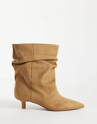 ASOS DESIGN Rosario slouch kitten heel boots in taupe suedette