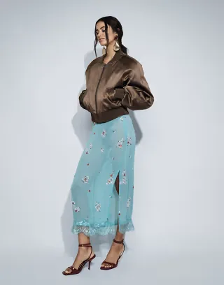 ASOS DESIGN embellished midi skirt with lace in blue
